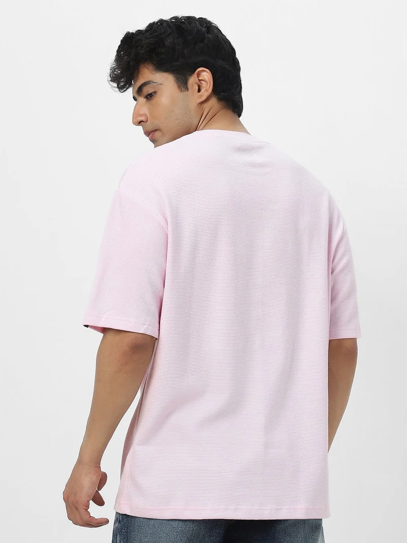 Urbano Fashion  Urbano Fashion Men's Lavender Textured Round Neck Oversized Half Sleeve Cotton T-Shirt  | Best Price UAE