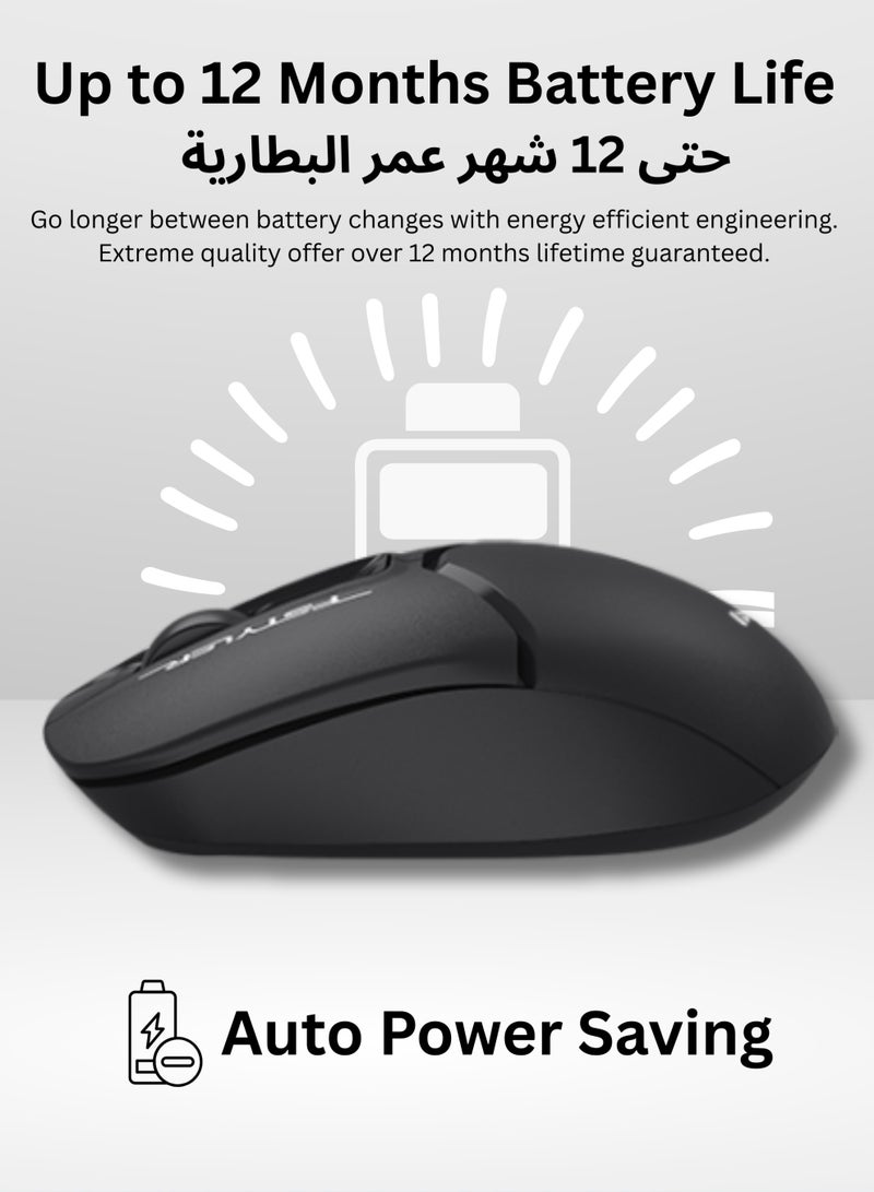 A4TECH FB12S Dual Mode Wireless/Bluetooth Mouse With Silent Click, 2.4 GHz with USB Nano Receiver, 12 Months Battery Life, 1200 DPI Optical Tracking, Auto Power Saving, Compatible with PC, Mac, Laptop & Android, Black - Image 2
