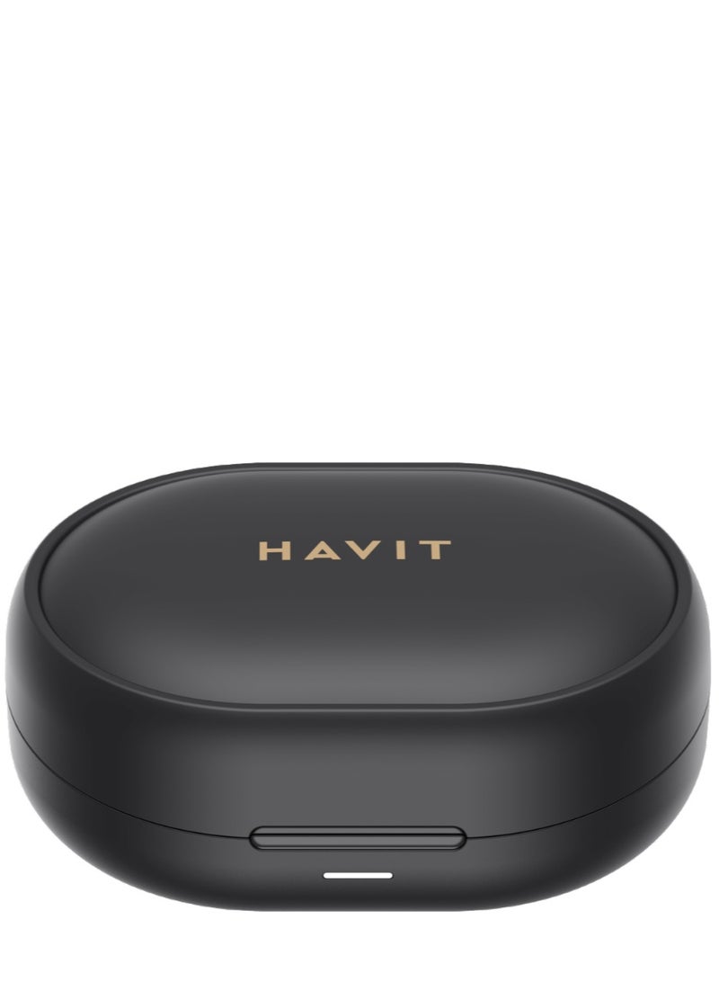 هافيت سماعات أذن لاسلكية TWS مع بلوتوث V5.3، وإلغاء الضوضاء البيئية بأربعة ميكروفونات، والتحكم باللمس، ووقت تشغيل يصل إلى 7 ساعات، وشحن من النوع C، وتصميم رياضي - متوافقة مع أجهزة iOS وAndroid للحصول على أقصى درجات الراحة وجودة الصوت الفائقة والمكالمات الواضحة أثناء التنقل - أسود - Image 5