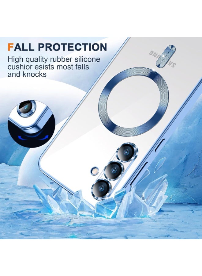 Electroplated Case For Samsung Galaxy A36/A56 Camera Lens Full Protection Compatible with MagSafe Wireless Charging, Shockproof Soft TPU Phone Magnetic Cover (Sierra Blue) - Image 3