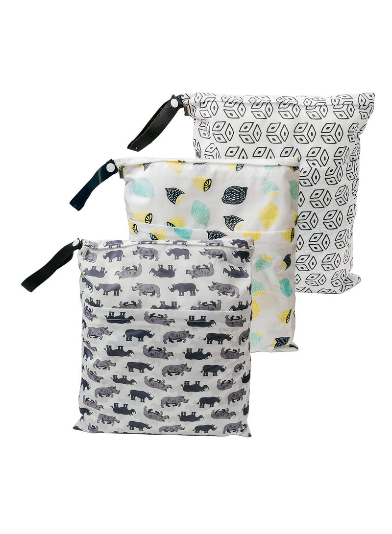 Excefore Waterproof Wet Bag, Baby Diaper Wet Dry Bag, 3Pcs Reusable Waterproof Wet Bag With Two Pockets, for Breast Pump Parts Wet Bag for Swimsuit Waterproof Bags for Swimming - Image 2