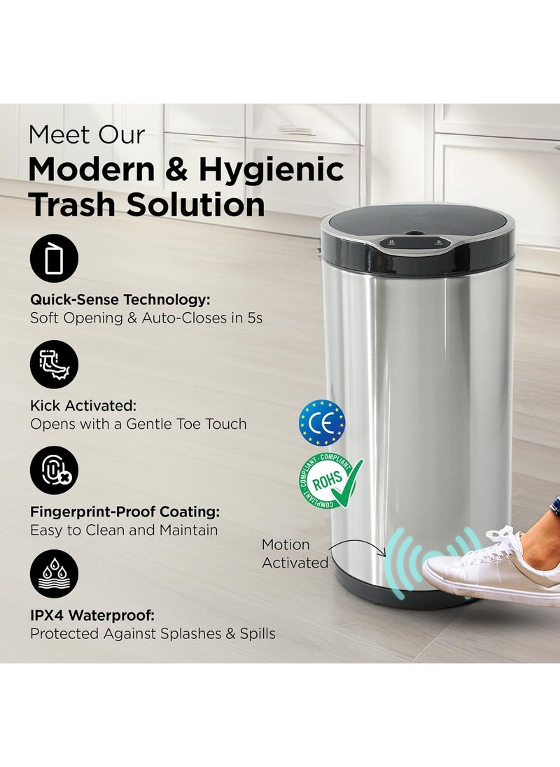 Urbane Home Urbane Home 20L Stainless Steel Automatic Touchless Motion Sensor Dustbin Quick Open Soft Close Lid Garbage Bin for Kitchen Bathroom Indoor Outdoor Trash Can  - Image 3