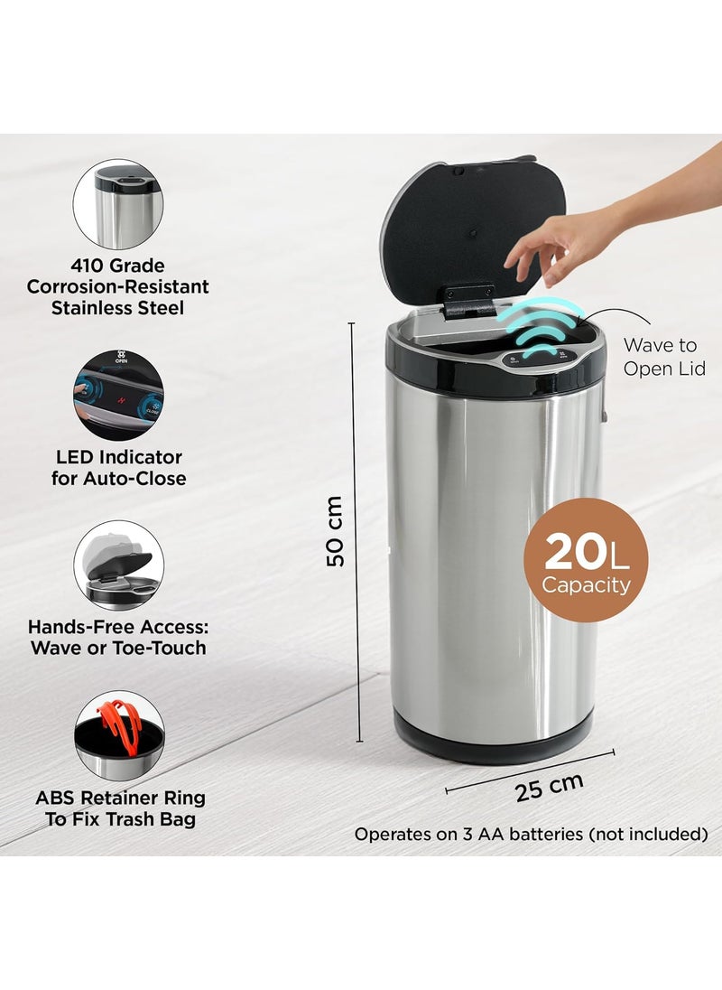 Urbane Home Urbane Home 20L Stainless Steel Automatic Touchless Motion Sensor Dustbin Quick Open Soft Close Lid Garbage Bin for Kitchen Bathroom Indoor Outdoor Trash Can  - Image 4