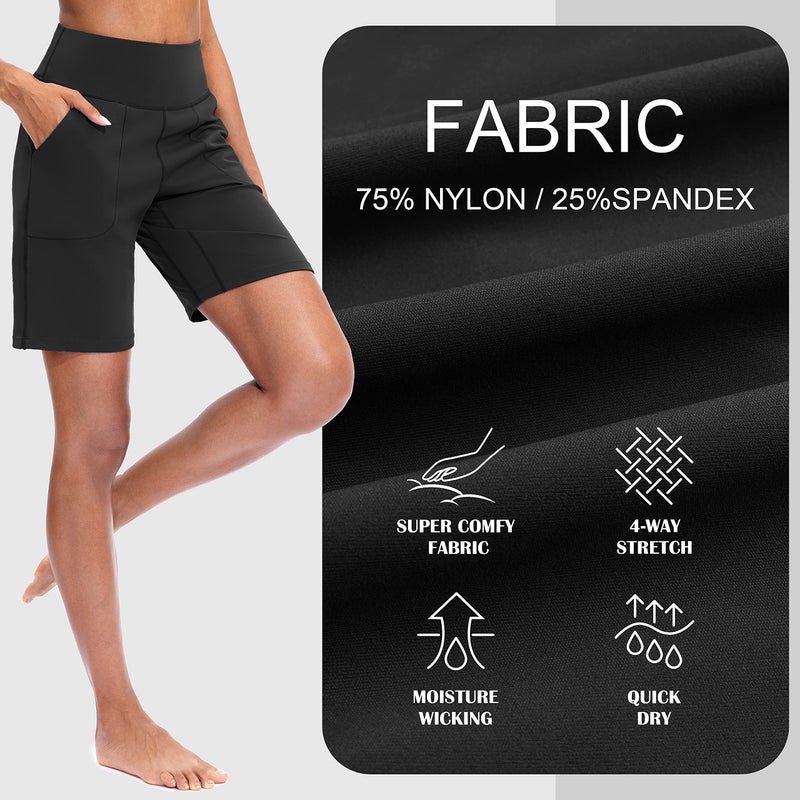 SANTINY Bermuda Shorts for Women with Zipper Pocket Womens High Waisted Long Shorts for Running Workout Athletic(Black_XXL) - Image 5