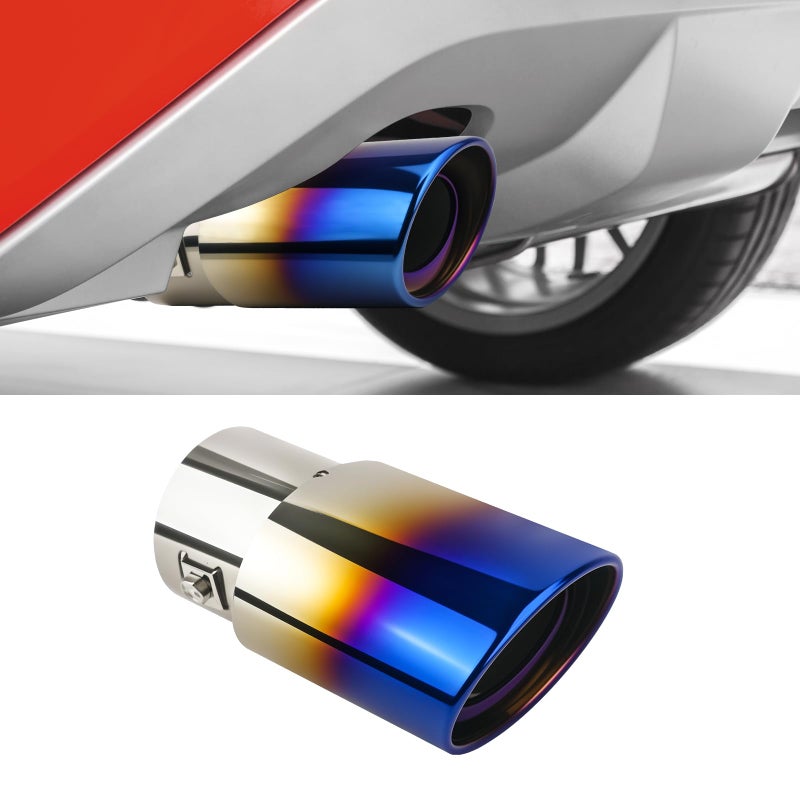 OXDFK Universal Chrome Exhaust Tip, 1.5"â€“2.1" Inlet, Stainless Steel, Adjustable Car Muffler Decorative Tip, Fits Pipes with 1.5â€“2.1" Diameter, 2.24" Outlet, 5.76" Long, Straight Pipe Kit (Blue) - Image 1