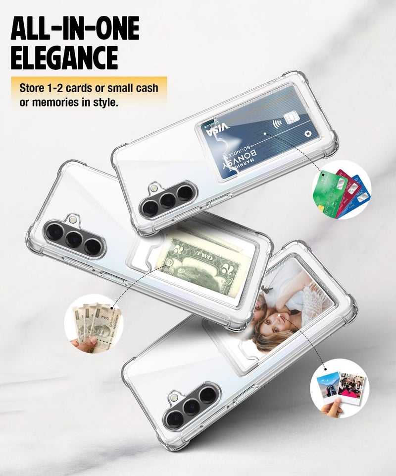 WOW IMAGINE Transparent Back Cover Case for Samsung Galaxy A36 5G | Galaxy A56 5G | Flexible Built-in Slim Card Pockets Wallet | 360° Camera Protection TPU | Soft Silicone Mobile Cover - Transparent - Image 4