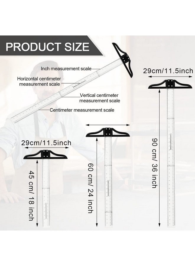 LEIFIDE 3 Pcs Acrylic T Square Ruler Multi Sized T Square Traditional Acrylic Graduated in Inch and Metric Detachable T Ruler Measuring Scale for Art Framing and Drafting, 18 Inch, 24 Inch, 36 Inch - Image 2