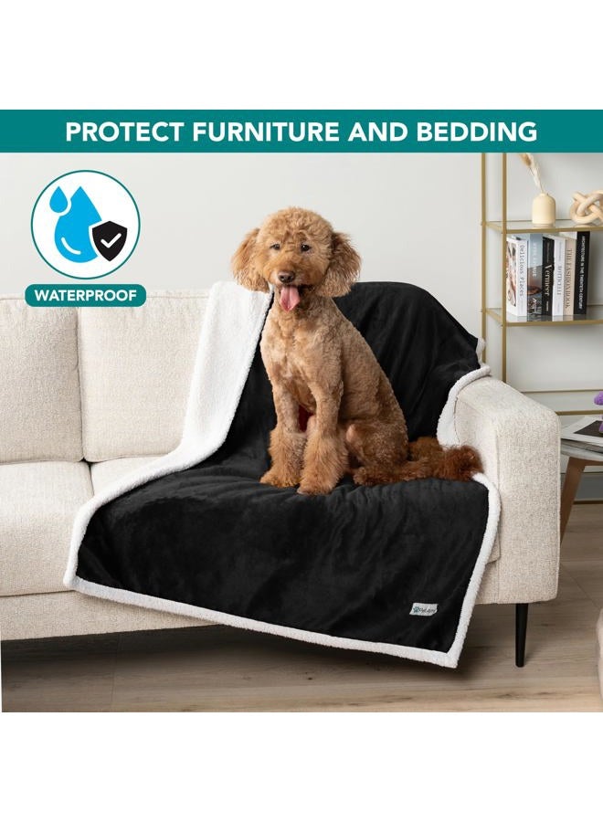 PetAmi Waterproof Dog Blanket for Couch, Sofa | Waterproof Sherpa Pet Blanket for Large Dogs, Puppies | Super Soft Washable Microfiber Fleece | Reversible Design | 60 x 40 (Black) - Image 2
