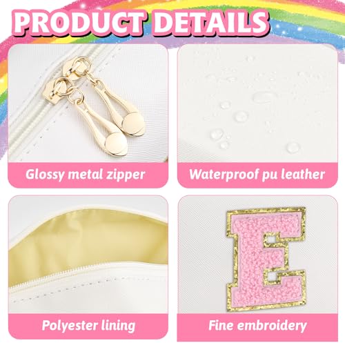 Gosuoa Initial Makeup Bag,Personalized preppy bag Waterproof PU Leather Chenille Letter Cosmetic Bag,Portable Travel Toiletry Bag Monogram Birthday Gift for Women Girls Mom Friends (Letter E) - Image 3