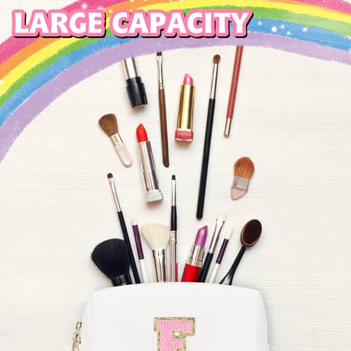 Gosuoa Initial Makeup Bag,Personalized preppy bag Waterproof PU Leather Chenille Letter Cosmetic Bag,Portable Travel Toiletry Bag Monogram Birthday Gift for Women Girls Mom Friends (Letter E) - Image 5