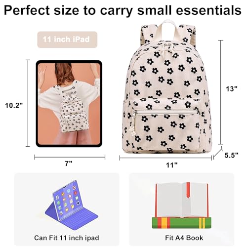 Bluboon Girls Mini Backpack Womens Small Backpack Purse Teens Cute Casual School Bookbag(Beige floral) - Image 2