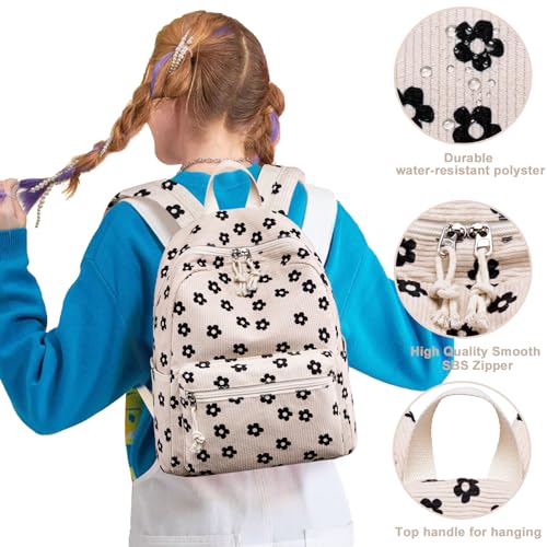 Bluboon Girls Mini Backpack Womens Small Backpack Purse Teens Cute Casual School Bookbag(Beige floral) - Image 4