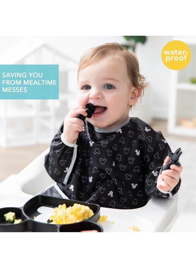 Bumkins Disney Bibs, Baby and Toddler Girls and Boys 6-24 Months, Long Sleeve, Essential Must Have for Eating, Feeding, Mess Saving Lightweight Waterproof Fabric Sleeved Smock, Mickey Mouse Icon - Image 2