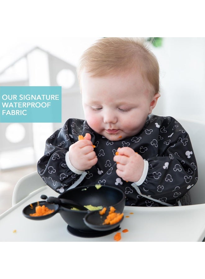 Bumkins Disney Bibs, Baby and Toddler Girls and Boys 6-24 Months, Long Sleeve, Essential Must Have for Eating, Feeding, Mess Saving Lightweight Waterproof Fabric Sleeved Smock, Mickey Mouse Icon - Image 3