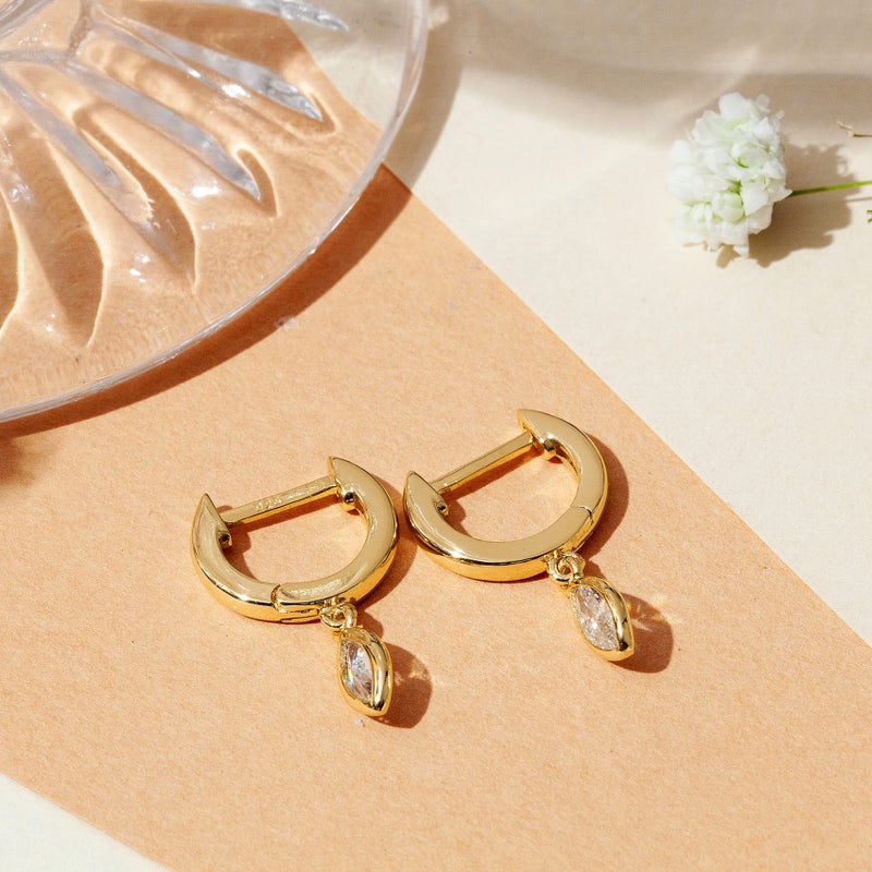 PAVOI 14K Yellow Gold Plated S925 Sterling Silver Post Drop/Dangle Huggie Earrings for Women | Dainty Marquise Earrings - Image 5
