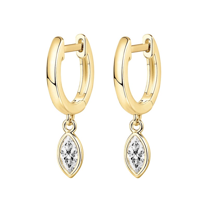 PAVOI 14K Yellow Gold Plated S925 Sterling Silver Post Drop/Dangle Huggie Earrings for Women | Dainty Marquise Earrings - Image 3