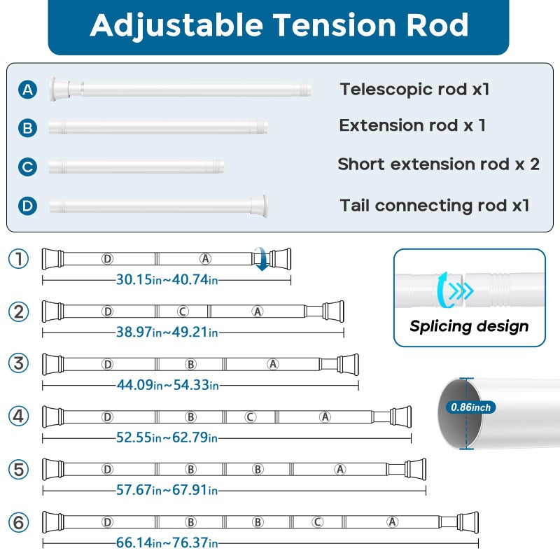 AIZESI 1PCS Spring Tension Curtain Rods 32 to 72 Inch White Tension Rod Spring Tension Rod long Curtain Rod Tension Adjustable Curtain Rods for Kitchen - Image 3