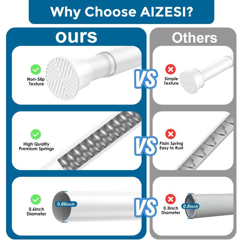 AIZESI 1PCS Spring Tension Curtain Rods 32 to 72 Inch White Tension Rod Spring Tension Rod long Curtain Rod Tension Adjustable Curtain Rods for Kitchen - Image 2