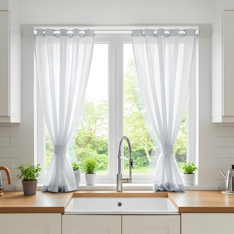 AIZESI 1PCS Spring Tension Curtain Rods 32 to 72 Inch White Tension Rod Spring Tension Rod long Curtain Rod Tension Adjustable Curtain Rods for Kitchen - Image 5
