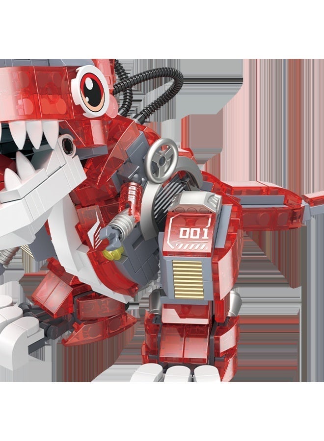 4-in-1 Glow-in-The-Dark Mechanical Dinosaur Building Set | Small Block Construction Models | T-Rex/Spinosaurus/Triceratops/Velociraptor | Educational Assembly Toy - Image 4