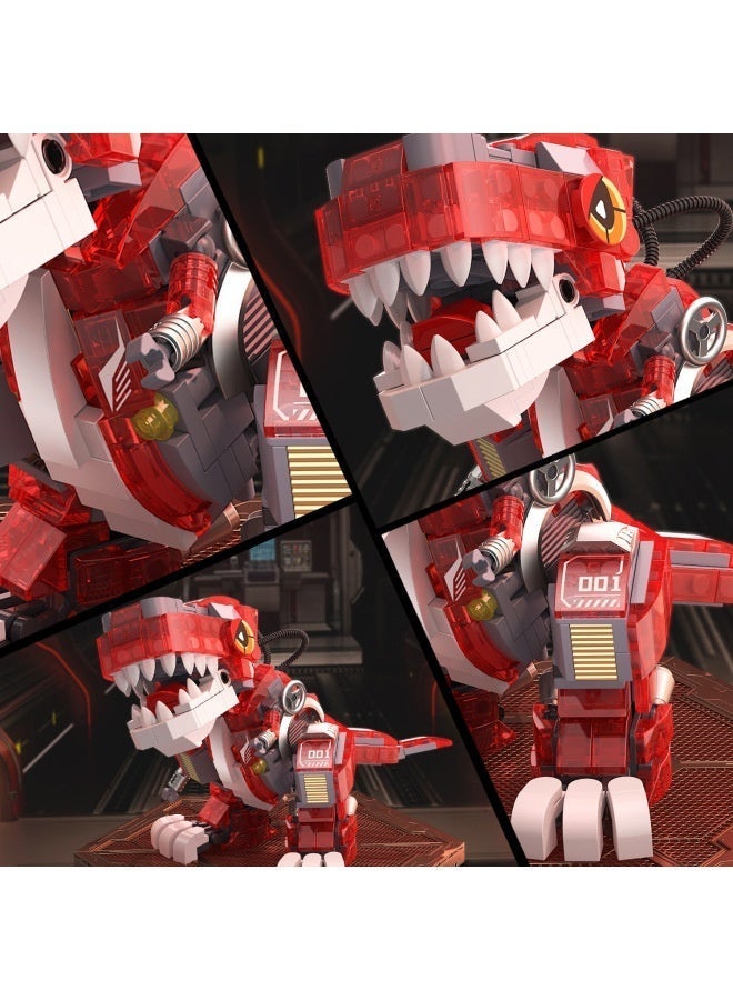 4-in-1 Glow-in-The-Dark Mechanical Dinosaur Building Set | Small Block Construction Models | T-Rex/Spinosaurus/Triceratops/Velociraptor | Educational Assembly Toy - Image 5