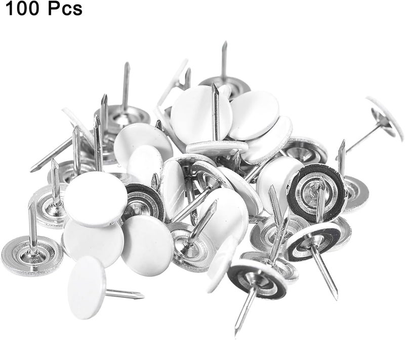 TOP-VIGOR 100pcs White Flat Head Upholstery Tacks, Heavy Duty Push Pins, 11mm x 13mm Decorative Thumb Tacks for Wall, Cork Board, Furniture and Notice Board - Image 3