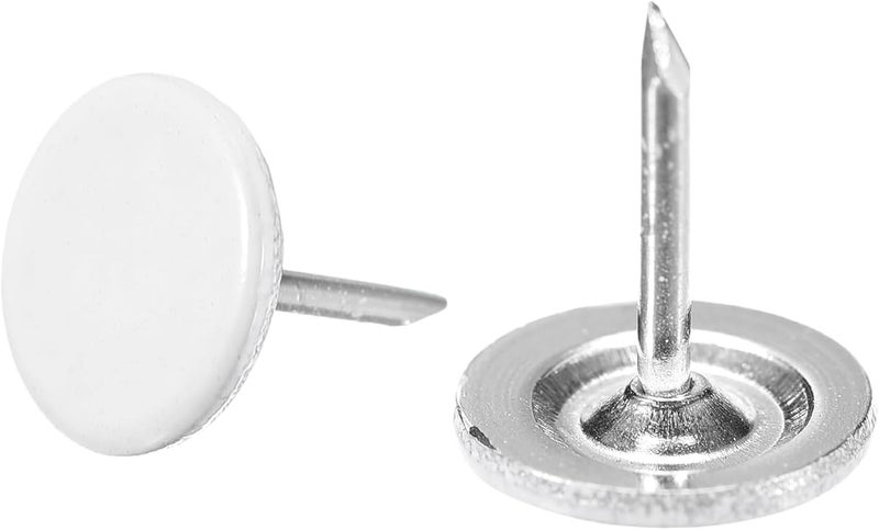TOP-VIGOR 100pcs White Flat Head Upholstery Tacks, Heavy Duty Push Pins, 11mm x 13mm Decorative Thumb Tacks for Wall, Cork Board, Furniture and Notice Board - Image 1
