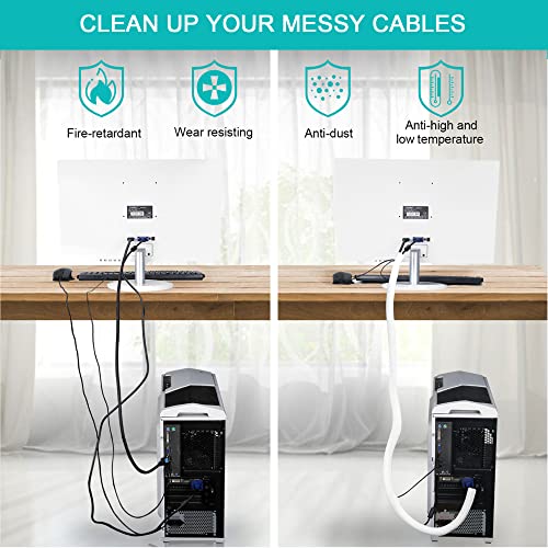 ZhiYo 20ft - 4/5 inch White Cable Sleeve, Cable Organizer for Desk PC TV Computer, Wire Protector Cable Wrap Cover, Cord Management for Home Office - Image 4