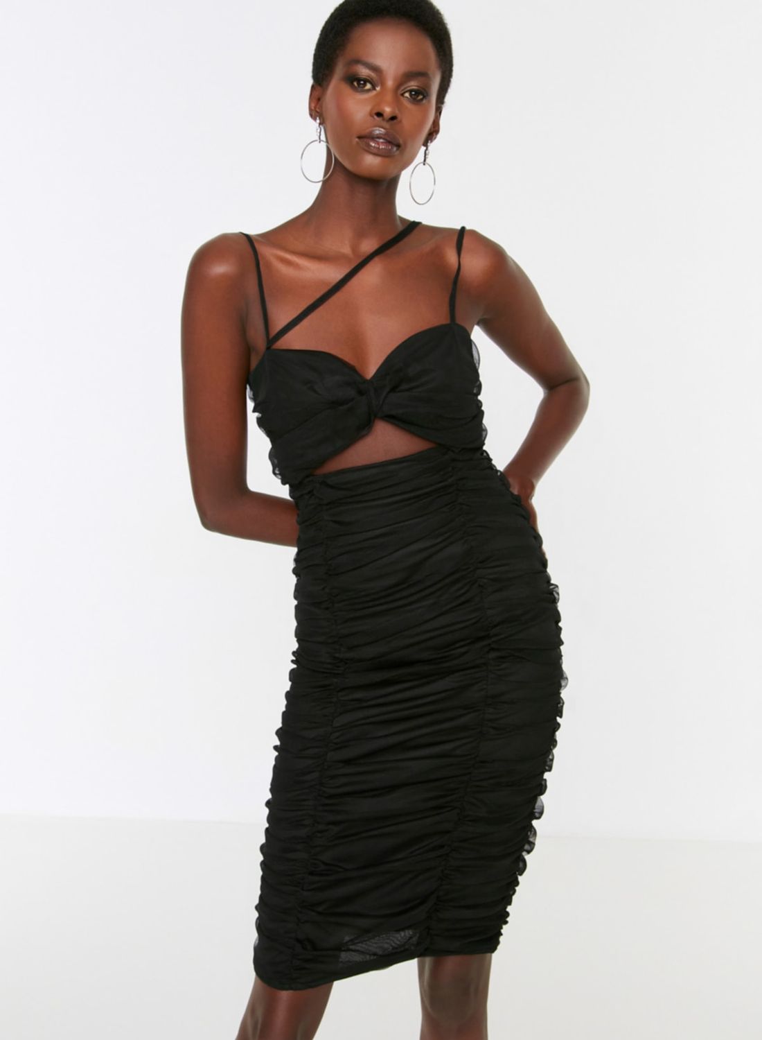 buy-trendyol-pleated-cut-out-detail-strappy-dress