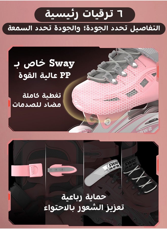 أس واي رياضة التزلج بالأحذية للأطفال، مجموعة عجلات مضيئة بثماني عجلات، أحذية تزلج للبنين والبنات، أحذية تزلج مضيئة ملونة مع مجموعة حماية من السقوط ومجموعة تدريب  - Image 3