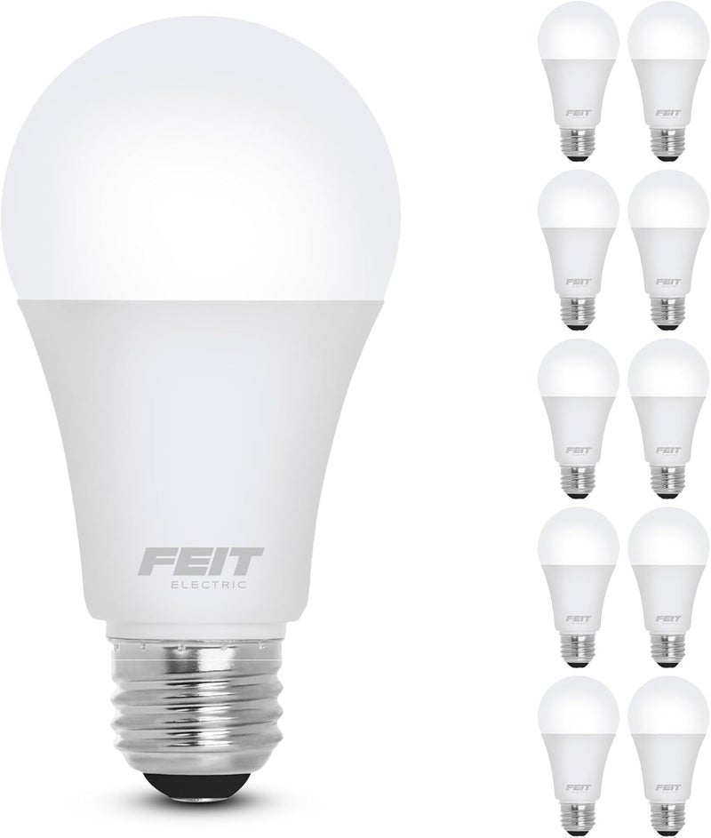Feit Electric A19 LED Light Bulb, 60W Equivalent, Non Dimmable, 800 Lumens, E26 Medium Base, 3000k Bright White, CRI 90, 10 Year Lifetime, UL Listed, Damp Rated, 10 Pack, OM60/930CA10K/10 - Image 2