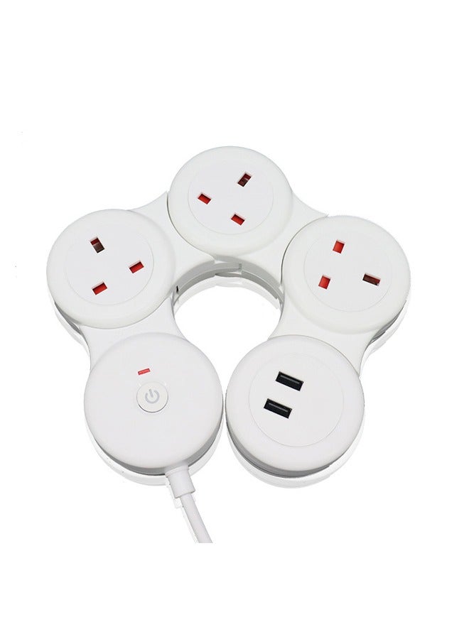 Adjustable 3-Ports UK Power Strip Extension Cord with 2 USB Ports 1.8m White - Image 3