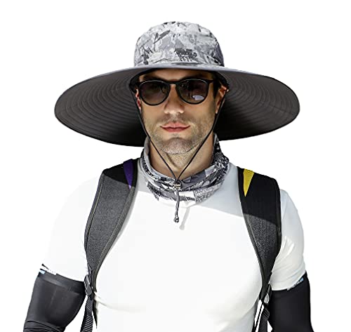 Leotruny Men Wide Brim Sun Hats UPF50+ Waterproof Breathable Bucket Hat for Fishing, Hiking, Camping (C05-dark Grey Ink) - Image 1