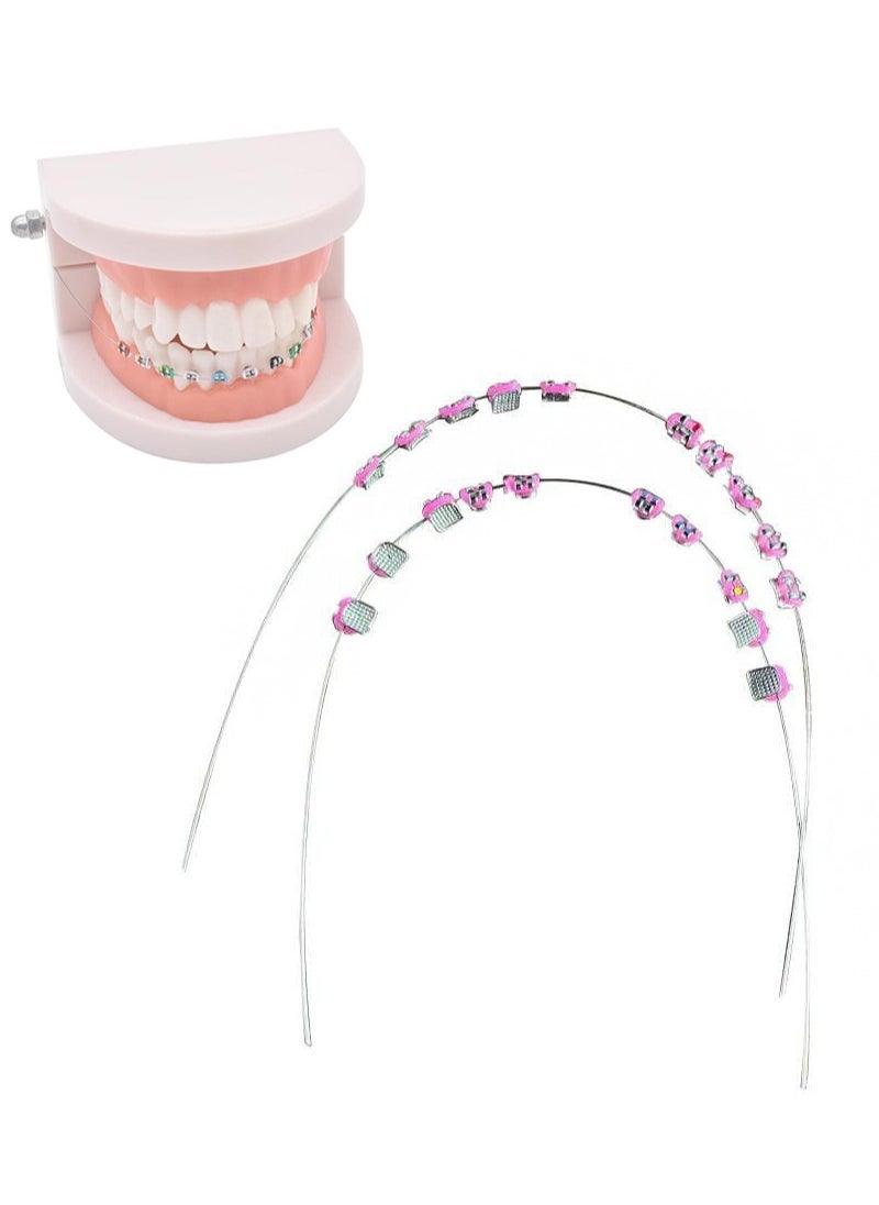 HaLunhi Temporary Tooth Decoration with Metal Wiresï¼Metal Bracket and Orthodontic Ligature Tiesï¼Practice Props for Dental Studentsï¼Pinkï¼ - Image 1
