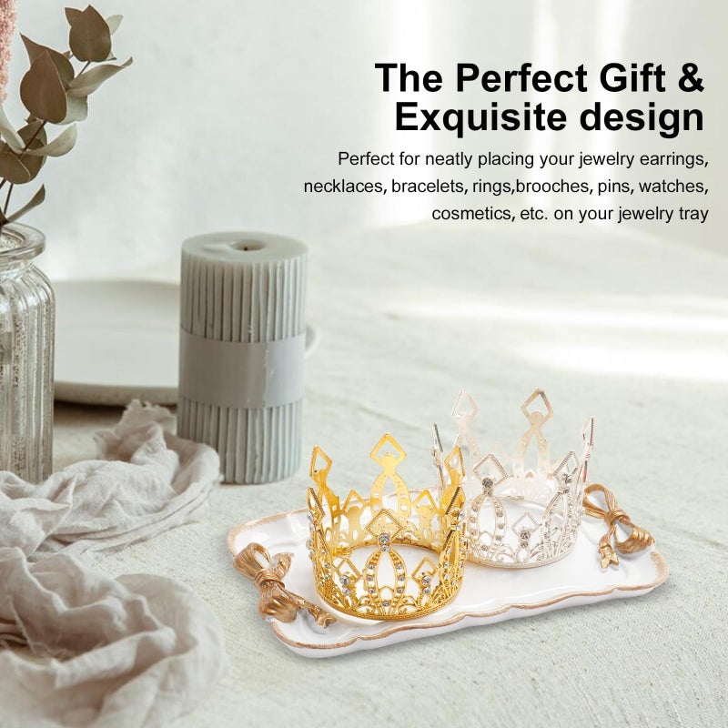 Warmtree Vintage Jewelry Organizer, Decorative Tray for Jewelry, Towel, Storage, Rings, Bracelets, Earrings, Cosmetics, Retro Design, Bow Decor Resin Plate Coquette for Room Decor, White - Image 5