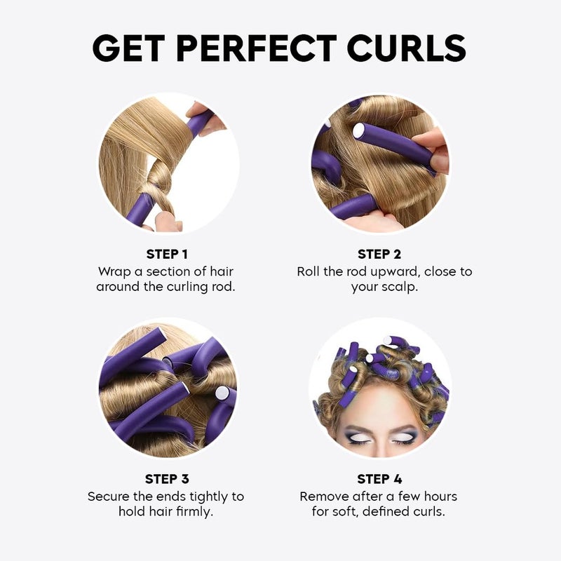 Gleva Heatless Flexible Foam Curling Rods, No Heat Curlers for Long or Short Hair For Overnight Sleep & Home Styling,Soft Twist Hair Rollers For Women & Girls (Pack of 10) - Image 5