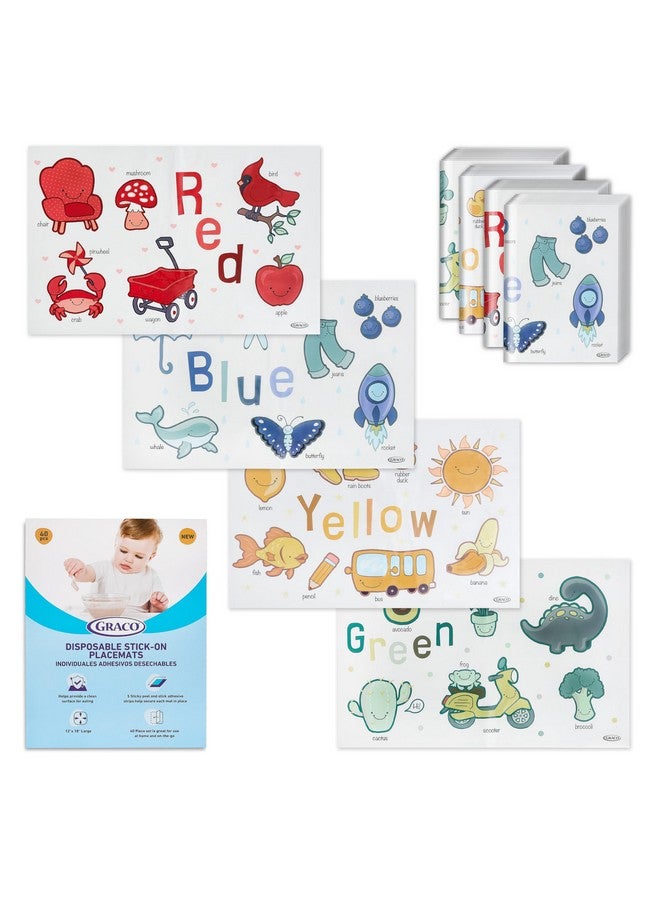 Graco Baby Disposable Stick-On Placemats, 4 Subtle Designs (10 Each), 12"x18" Sticky Placemats with Adhesive Strips for Baby Led Weaning, Home & Restaurant Use, Eco-Friendly - Image 1