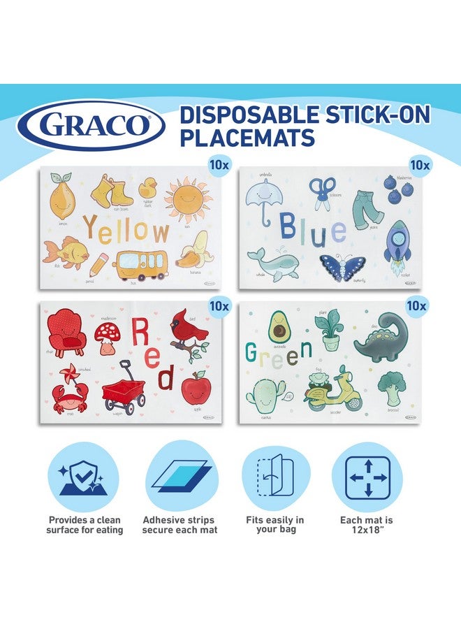 Graco Baby Disposable Stick-On Placemats, 4 Subtle Designs (10 Each), 12"x18" Sticky Placemats with Adhesive Strips for Baby Led Weaning, Home & Restaurant Use, Eco-Friendly - Image 2