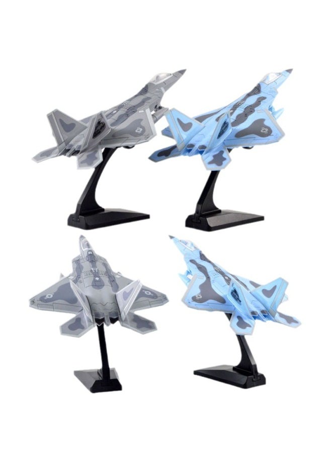 Generic - Simulation Metal Model F22 Fighter J-15 J-20 Alloy Aircraft Acousto-optic Power Collection Ornaments-Color:Camouflage Gray Belt Bracket (color Box Packaging) - Image 1