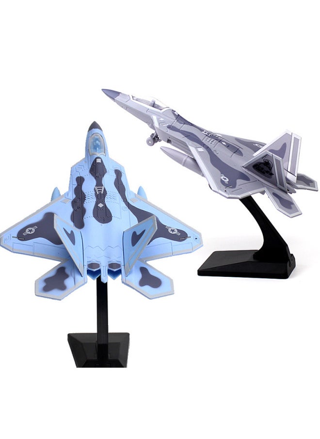 Generic - Simulation Metal Model F22 Fighter J-15 J-20 Alloy Aircraft Acousto-optic Power Collection Ornaments-Color:Camouflage Gray Belt Bracket (color Box Packaging) - Image 1