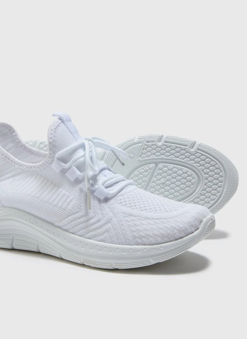 ماتلان White Knitted Lace Up Trainers