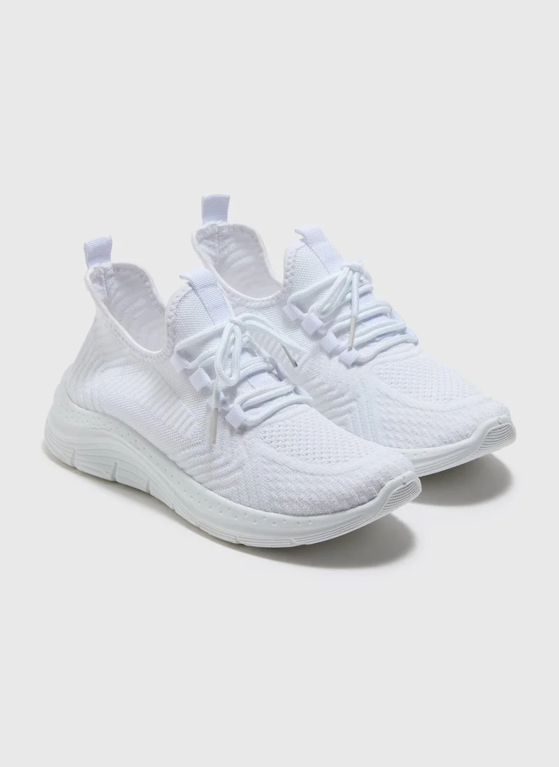 ماتلان White Knitted Lace Up Trainers