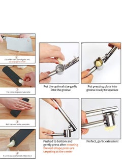 ماركة غير محددة Garlic Press Mincer -304 Stainless Steel Garlic Crusher & Peeler Set Detacble, Heavy-duty Rust Proof Garlic Mincer Design for Extracts المزيد من الثوم لصق كل قرنفل  - Image 5