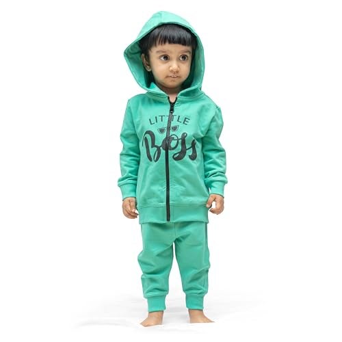 ARIEL Kids Cotton Fleece Full Sleeve Zipper Hoodie Sweatshirt & Sweatpant Clothing Set for Boys and Girls (LITTLBOSS_2-3 years) - Image 1
