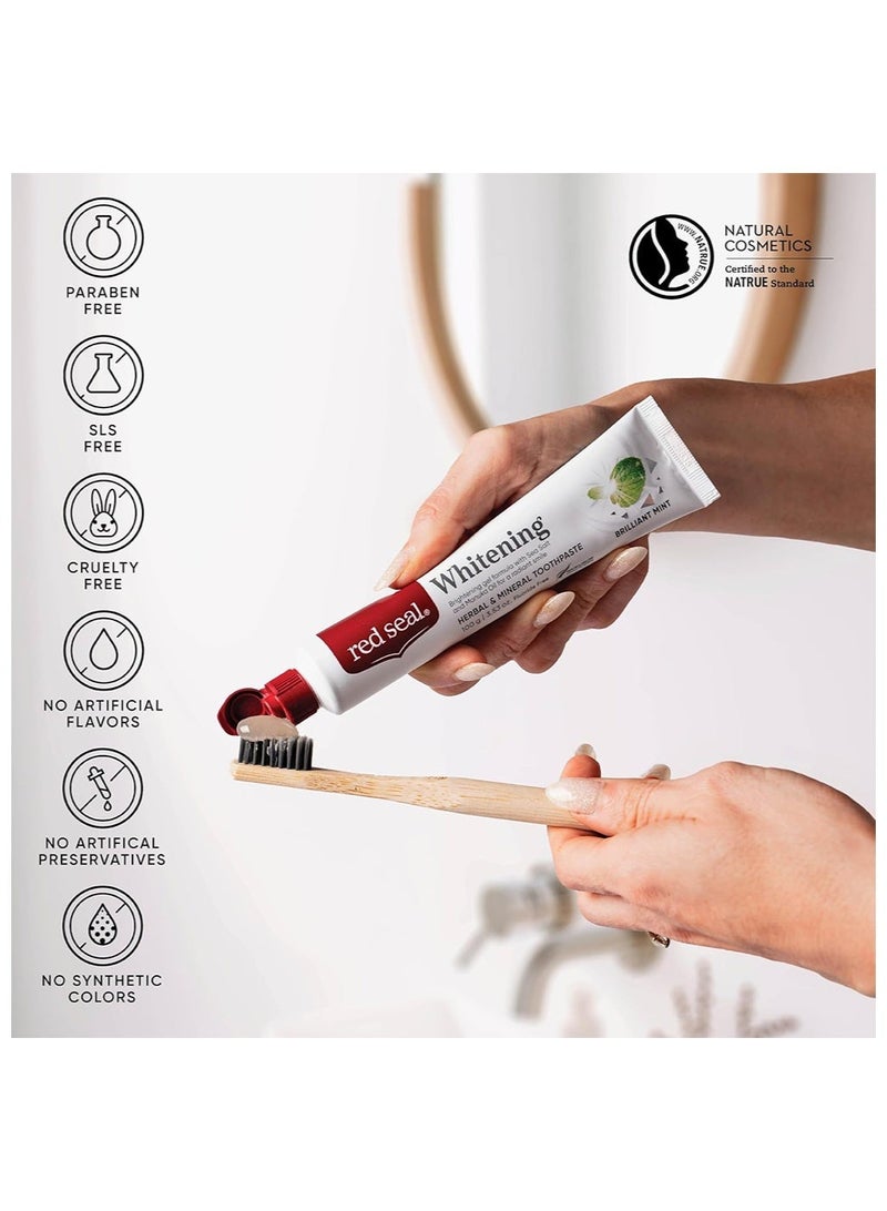 Red Seal Whitening Brilliant Mint Toothpaste 100g, Brightening Gel Formula with Sea Salt and Manuka Oil for a Radiant Smile, Herbal and Mineral Freshness, Fluoride Free - Image 5