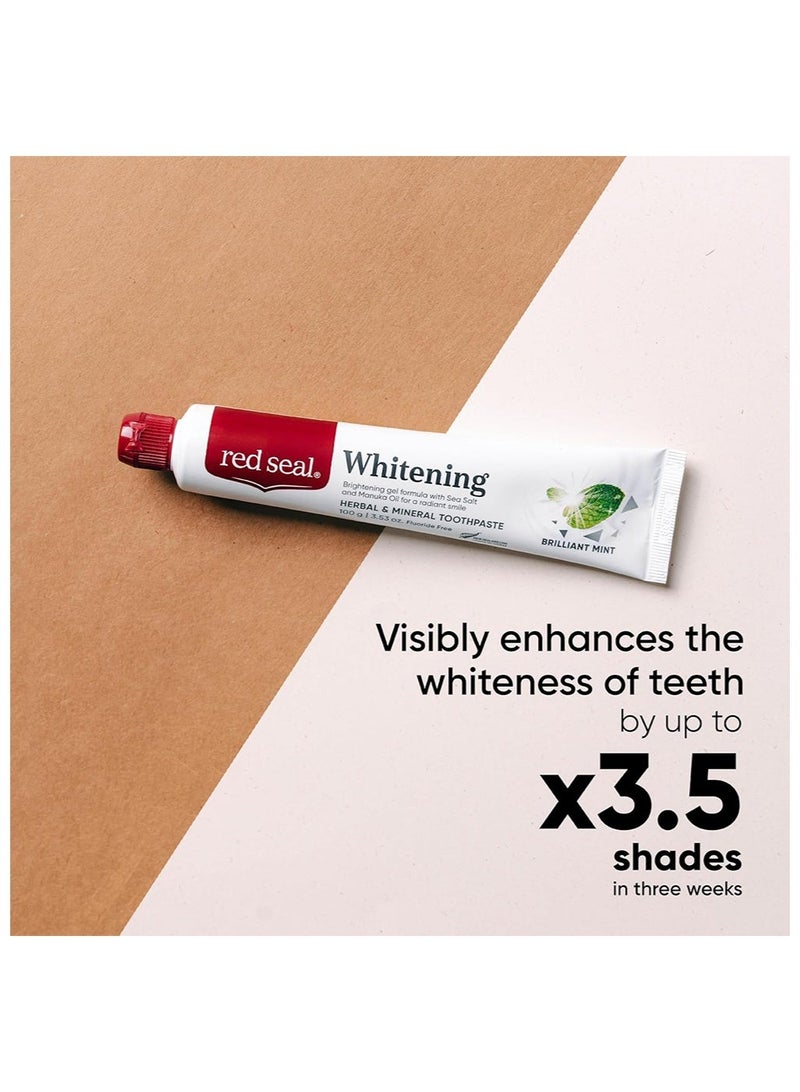 Red Seal Whitening Brilliant Mint Toothpaste 100g, Brightening Gel Formula with Sea Salt and Manuka Oil for a Radiant Smile, Herbal and Mineral Freshness, Fluoride Free - Image 4