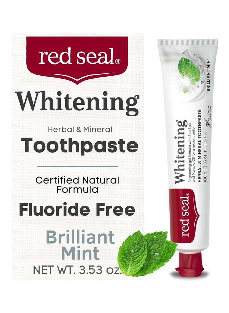 Red Seal Whitening Brilliant Mint Toothpaste 100g, Brightening Gel Formula with Sea Salt and Manuka Oil for a Radiant Smile, Herbal and Mineral Freshness, Fluoride Free - Image 1