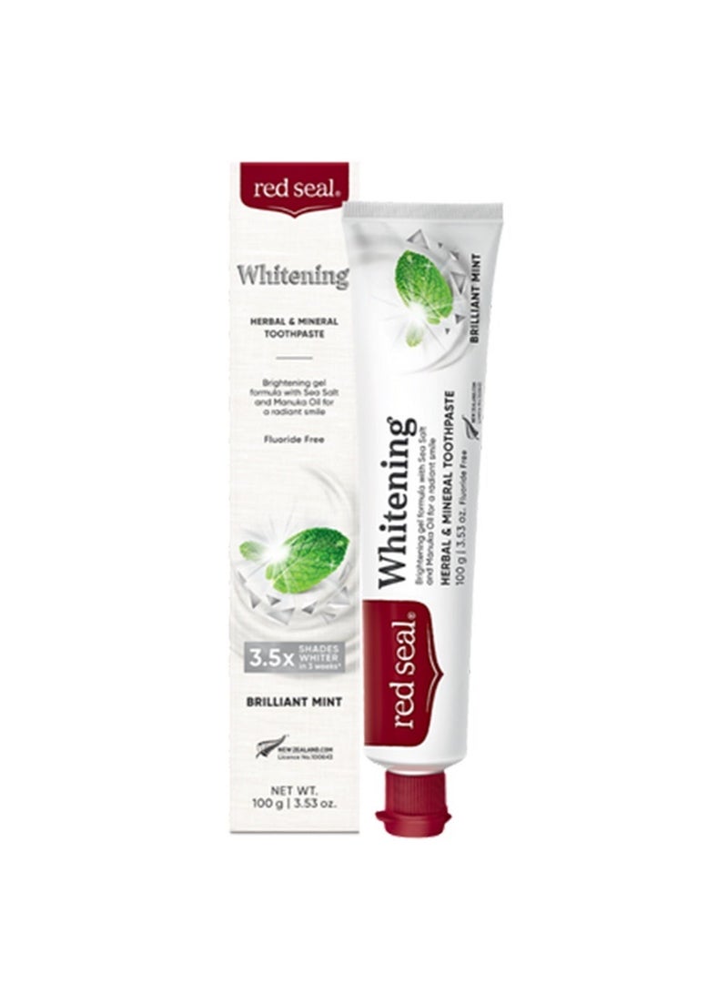 Red Seal Whitening Brilliant Mint Toothpaste 100g, Brightening Gel Formula with Sea Salt and Manuka Oil for a Radiant Smile, Herbal and Mineral Freshness, Fluoride Free - Image 2
