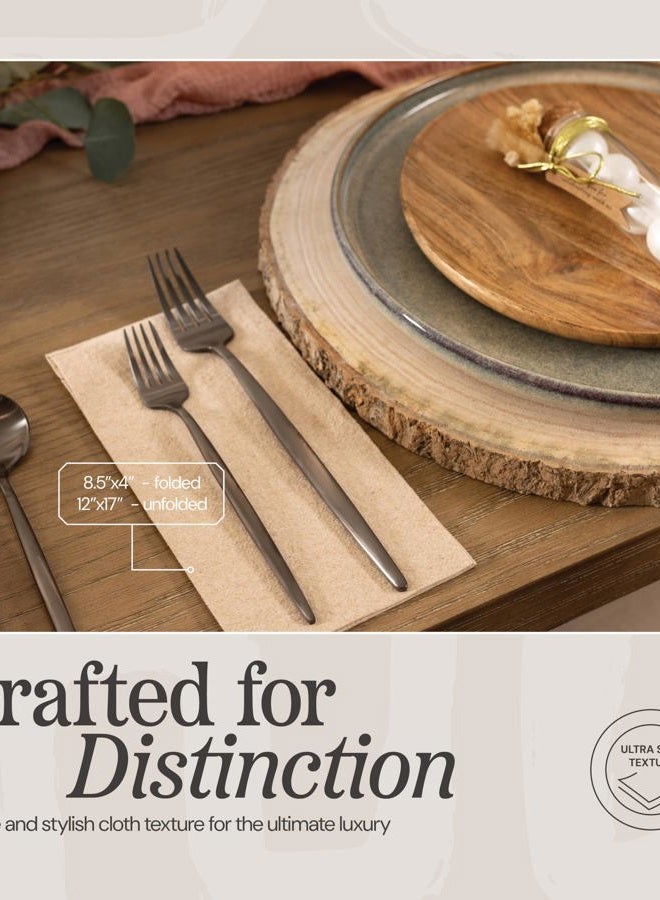 NAPEREE Disposable Cloth-Like Paper Napkins, 200 Pack 12" x 17" Linen-Feel Natural Color Dinner Napkins Recycled, For Wedding, Party, Kitchen Or Bathroom - Image 2