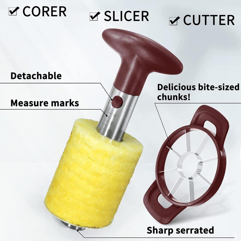 Newness Pineapple Corer and Slicer Tool, Robust Pineapple Core Remover with Upgraded Cutter & Reinforced Thicker Blade, Stainless Steel Kitchen Fruit Gadget for Diced Pineapple Rings (Red) - Image 2